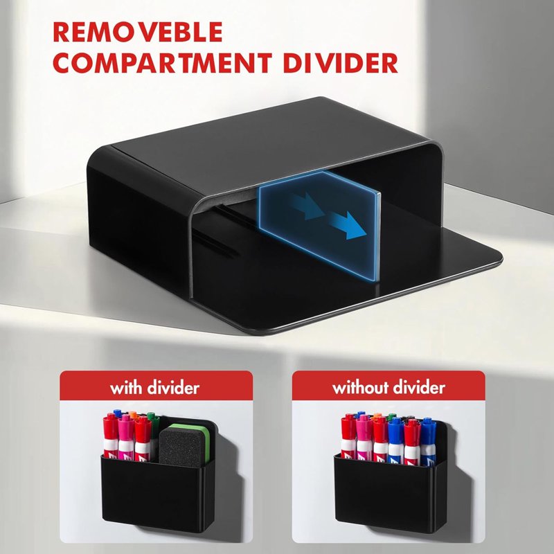 Magnetic Pen Holder 2 Pack - Whiteboard & Refrigerator Organizer with Removable Dividers