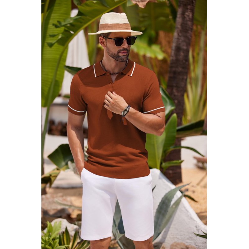 Men's Knit Polo Shirts Casual Short Sleeve Collared Summer Polo