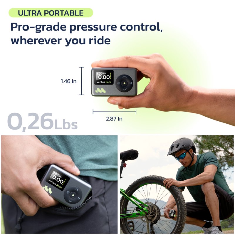 Portable Bike Pump with Digital Gauge, Rechargeable Air Inflator for Schrader & Presta Valves