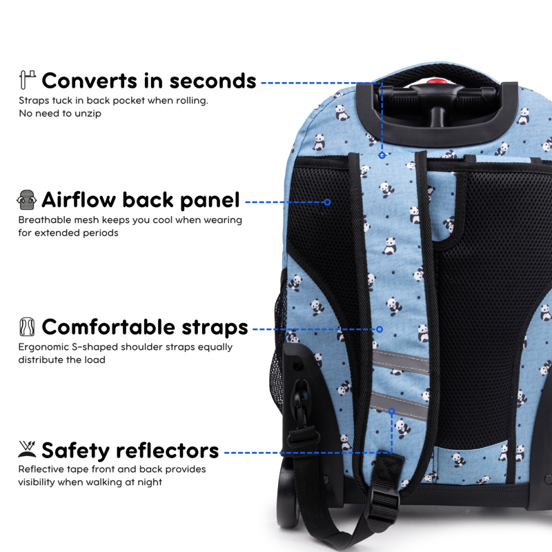 Kids & Adults 18-Inch Rolling Backpack with Multiple Compartments and Water Bottle Pockets
