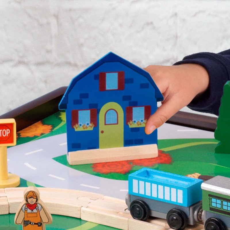 KidKraft Reversible Wooden Activity Table with Board and Train Set - Espresso, 3+