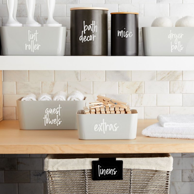 Preprinted Laundry Labels for Jars & Containers - White Script Stickers, Water-Resistant