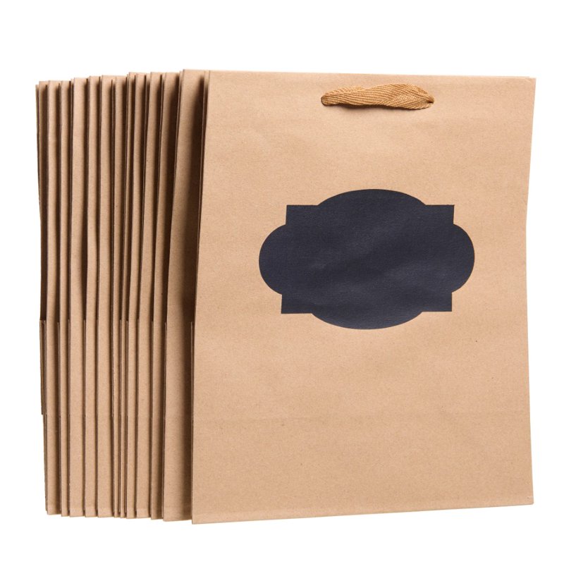 Large Kraft Gift Bags with Chalk Label - Set of 13, 8x10 Inches