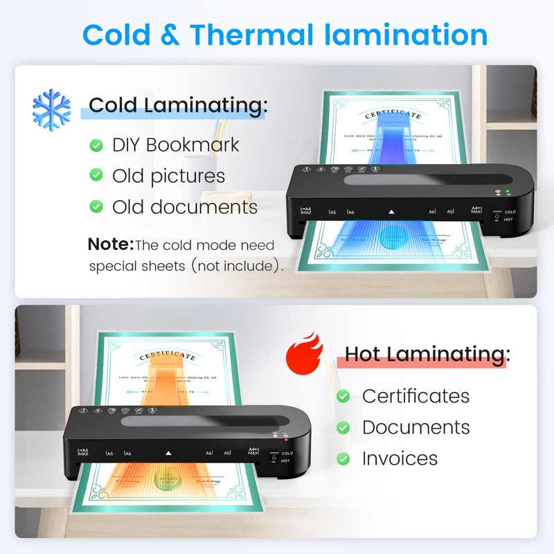 A4 Laminator Machine Hot & Cold Dual Function with 10 Laminating Sheets - Compact Office & Home Use