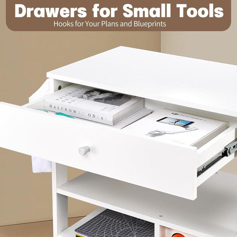 Craft Storage Rolling Cart with Vinyl Roll Holders and Drawer - Mobile Organizer for Cricut and Craft Supplies