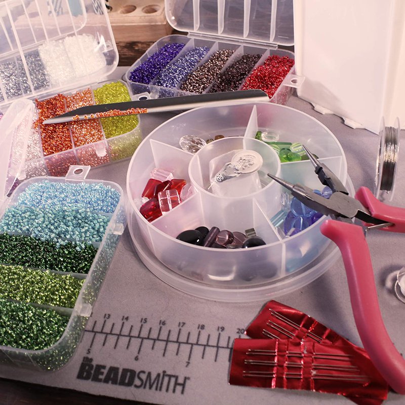 Jewelry Making Bead Set with Storage Caddy - 1000+ Gram Seed Beads & Accessories