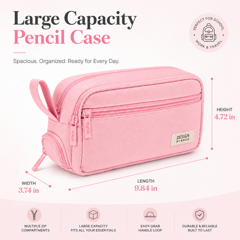 Large Capacity Multi-Compartment Canvas Pencil Case with Dual Zipper - Portable School Office Organizer