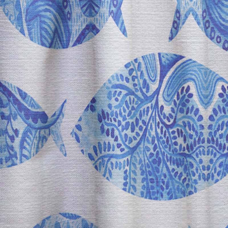 Nautical Coastal Sheer Curtain Panel - Blue Sea Shore Pattern, Multiple Sizes