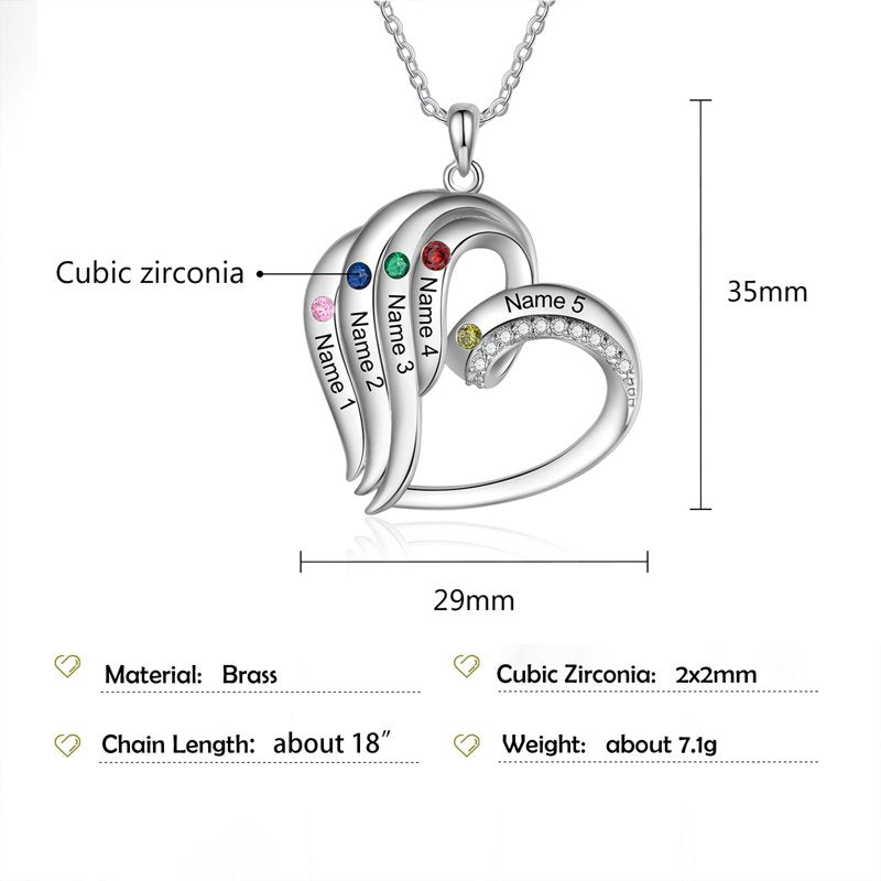 Personalized Brass Family Necklace with Birthstones for Women - Mother Gift