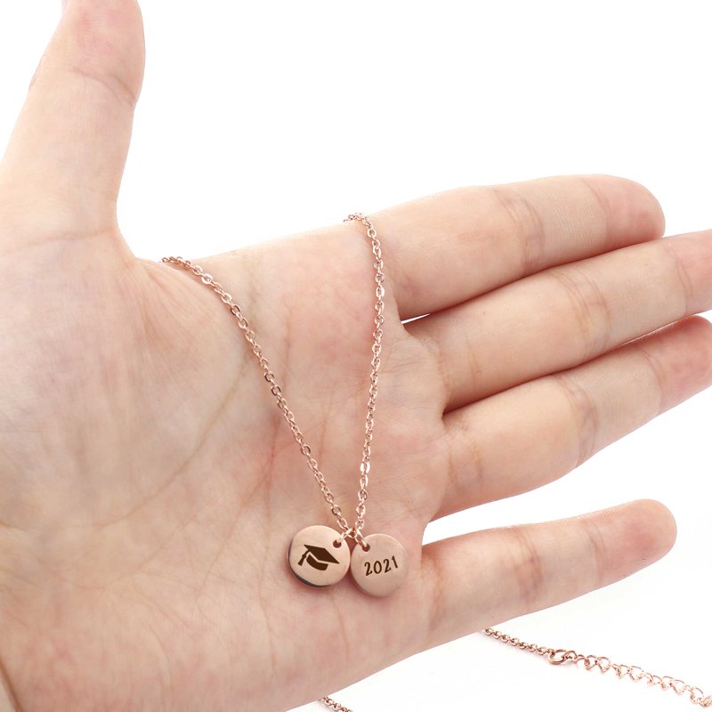 Graduation Necklace with Engraved Discs - Stainless Steel Gift for Graduate
