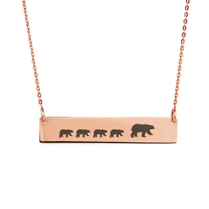 Personalized Mama Bear Cub Necklace - Custom Engraved Family Jewelry - Stainless Steel Gift for Mom in Rose Gold, Silver, Gold