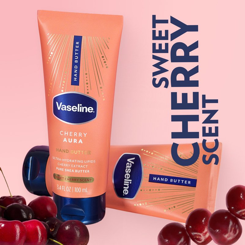 Vaseline Hand Butter for Dry Hands with Cherry Scent - 72HR Moisture, Nourishing 3.4 fl oz