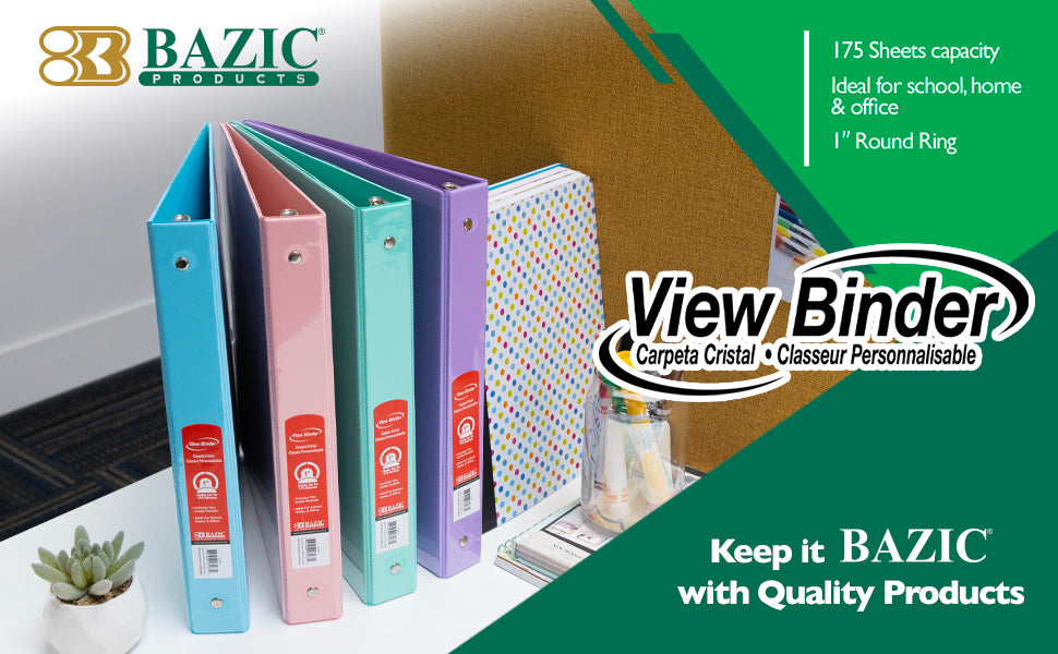 Assorted Pastel Color 3-Ring View Binders - 175 Sheets, 4 Pack