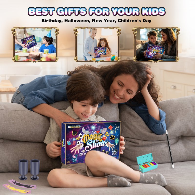 Kids Magic Kit with 109 Tricks, Manual & Video Tutorials - STEM Educational Toy for Ages 6-12