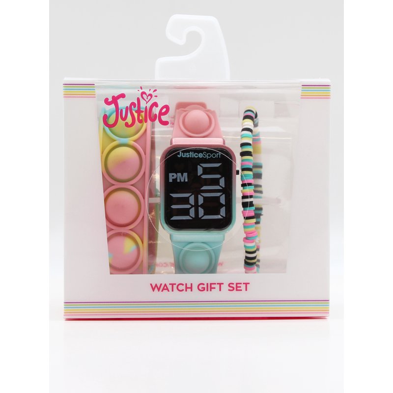 Kids Silicone Watch and Bracelet Set in Pastel Colors with Popper Toy