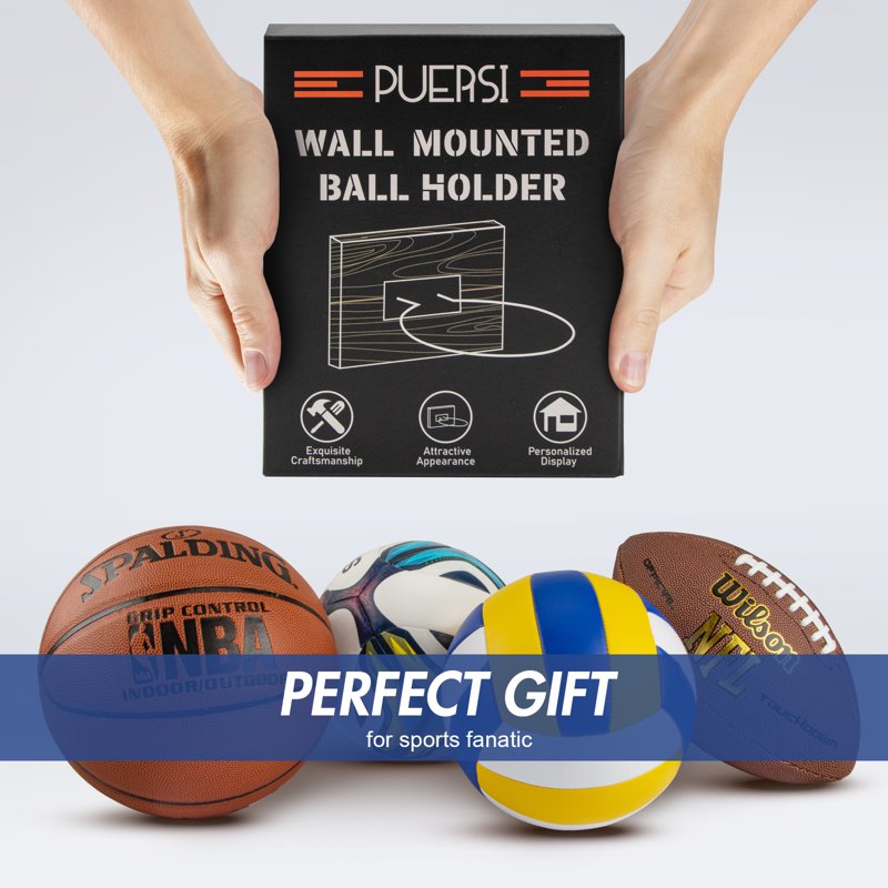 Wall Mount Ball Holder Rack for Basketball Soccer Volleyball Sports Display