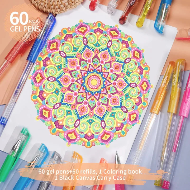 Gel Pens Set with 60 Colors & Refills for Art & Journaling – Smooth Fine Tip, Non-Toxic