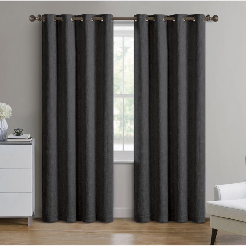 Blackout Grommet Window Curtain Panel - Textured Woven Fabric, 50 Inch Width