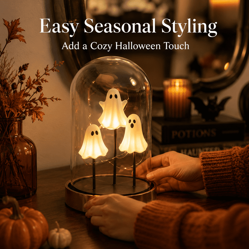 Lighted Ghost Dome Decor for Halloween Indoor Tabletop Display