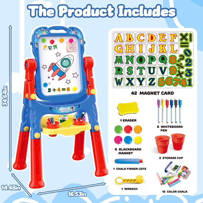 Kids Art Easel with Double-Sided Chalkboard & Whiteboard - Learning & Drawing Toy for Ages 2-8