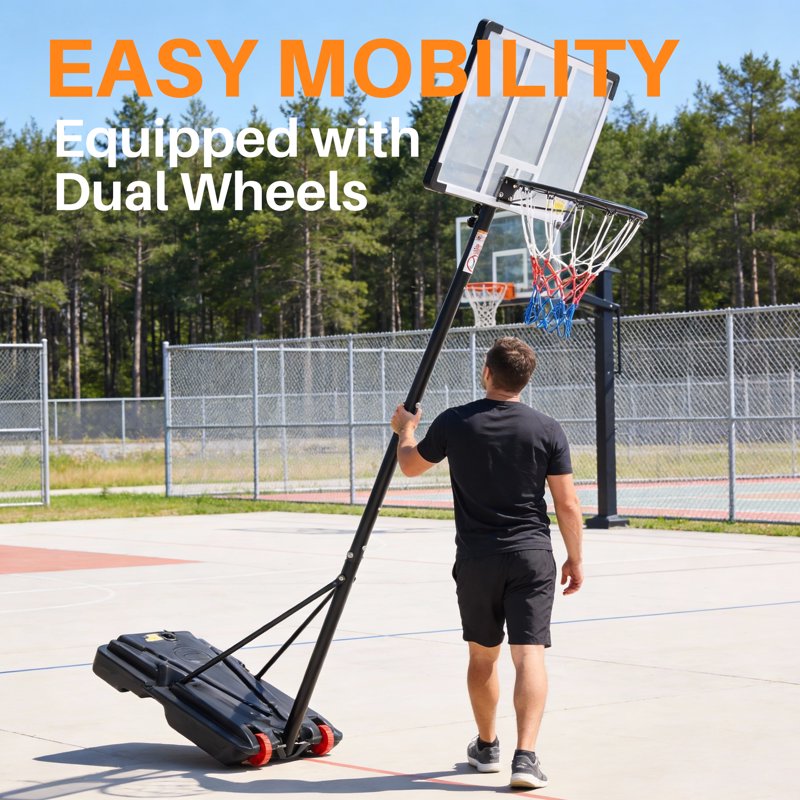 Outdoor Portable Basketball Hoop with 32-Inch Shatterproof Backboard, Adjustable Height 5-8.5 ft