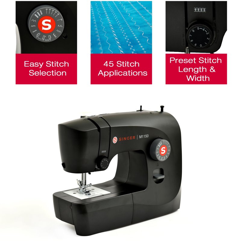 Mechanical Sewing Machine with 45 Stitch Applications, LED Light & Buttonhole - Portable Black