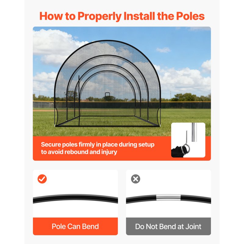 Portable Baseball Batting Cage 33x12x9.8 ft Freestanding Hitting Net with Pitching Slot