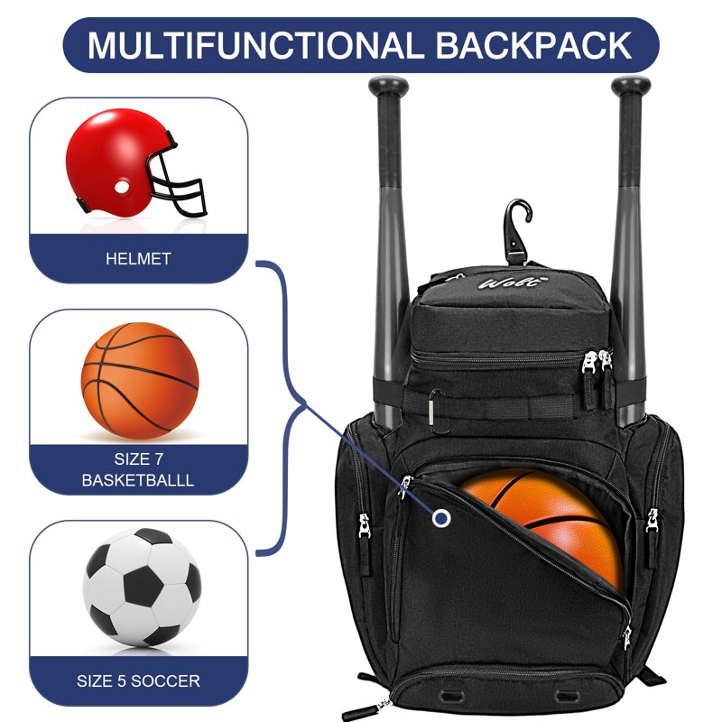 Pro Baseball Backpack with Helmet & Shoe Compartments - Large Sports Bag for Men