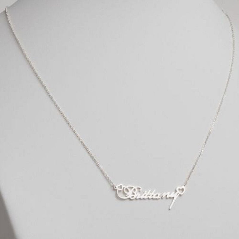 Personalized Silver Name Necklace with Hearts - Custom Script Pendant