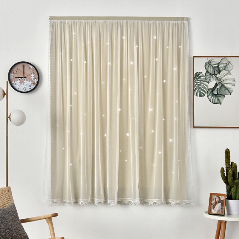 Blackout Star Curtains for Bedroom and Kids Room with Sheer Overlay
