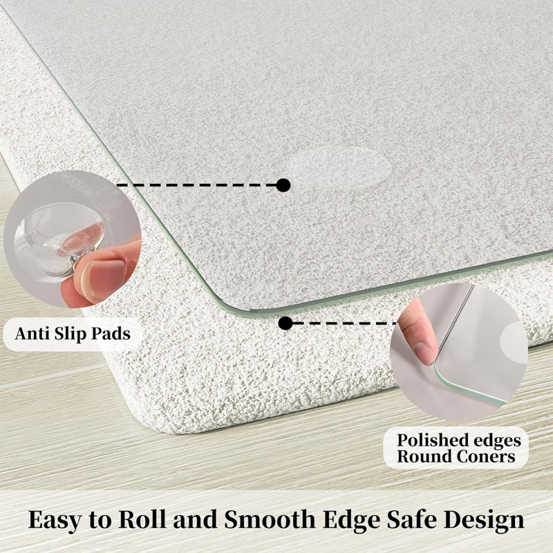 Tempered Glass Office Chair Mat for Carpet & Hardwood Floors — Clear, Protects Surfaces