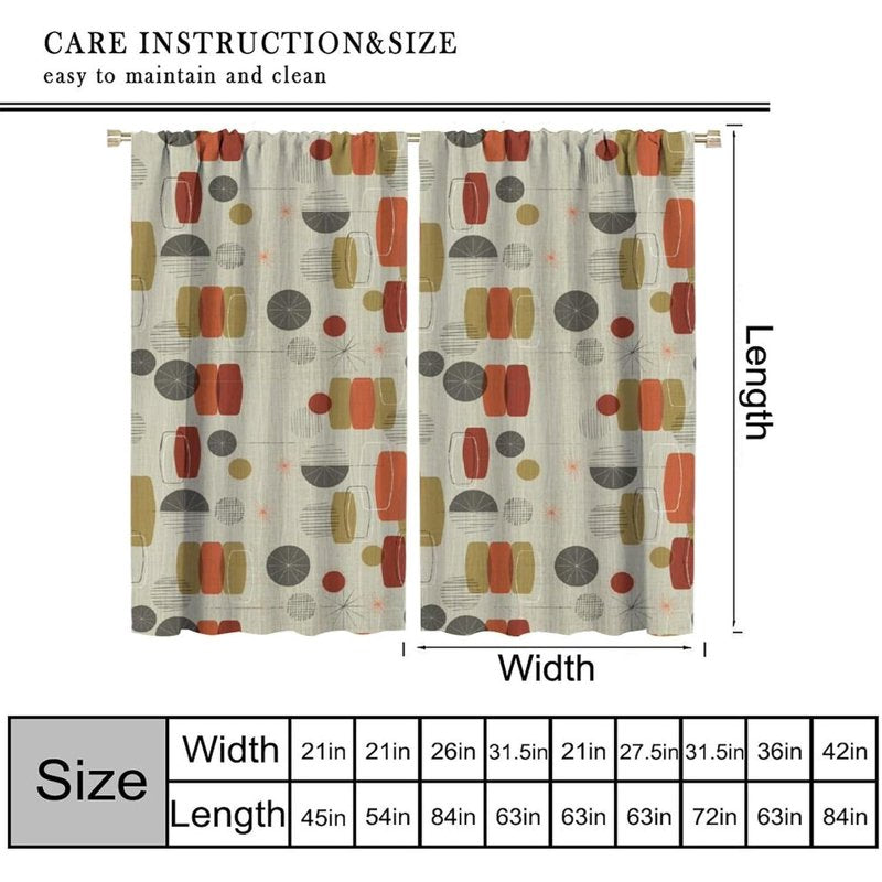 Mid Century Geometric Pattern Curtains - Insulated Room Darkening Drapes, 2 Panels