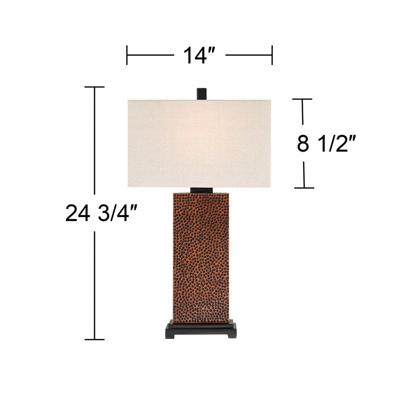 Rustic Farmhouse Table Lamps Set of 2 - Bronze Hammered Finish Rectangular Shades 24.75"