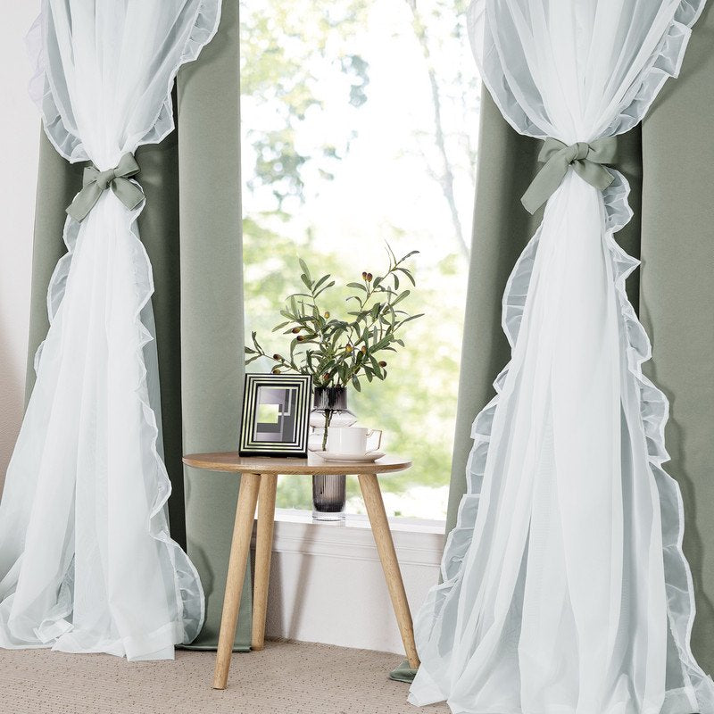 Double Layer Blackout Curtains for Bedroom Room Darkening Drapes Set of 2