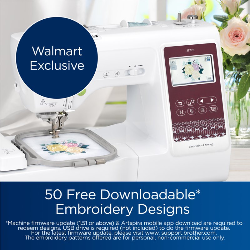 Brother SE725 Sewing and Embroidery Machine with 50 Free Designs, App Connectivity