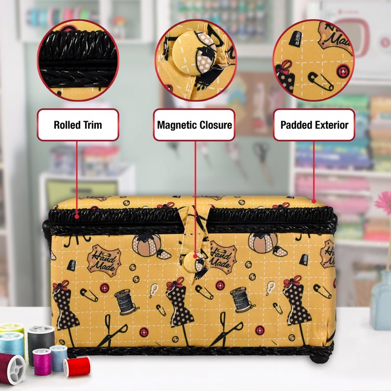 Handmade Sewing Basket with Accessories, Storage & Travel Handle