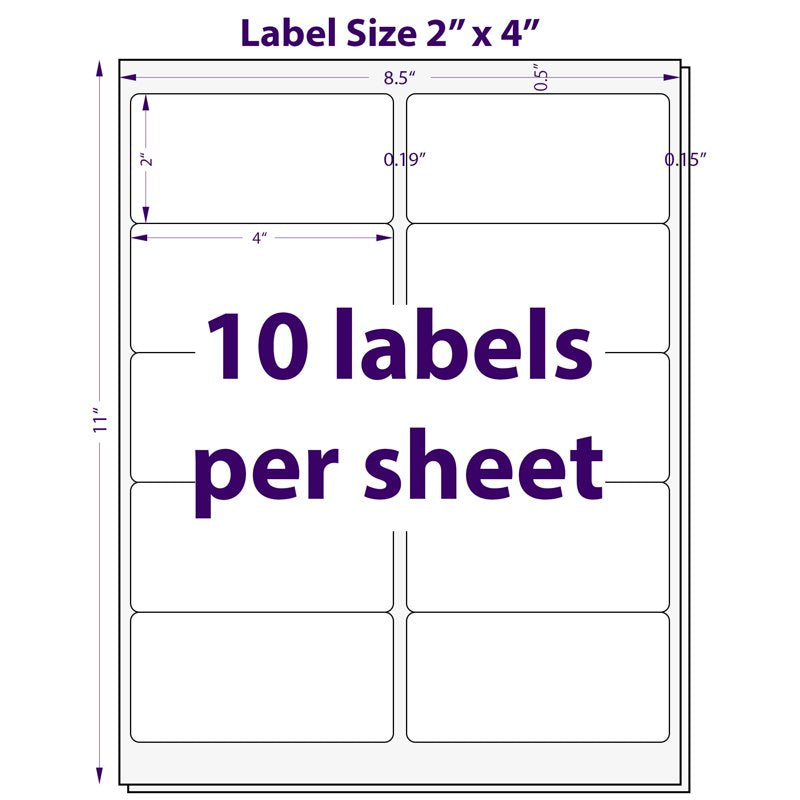 25 Sheets White Shipping Labels for Laser & Inkjet Printers - 2x4 Inch Printable Stickers