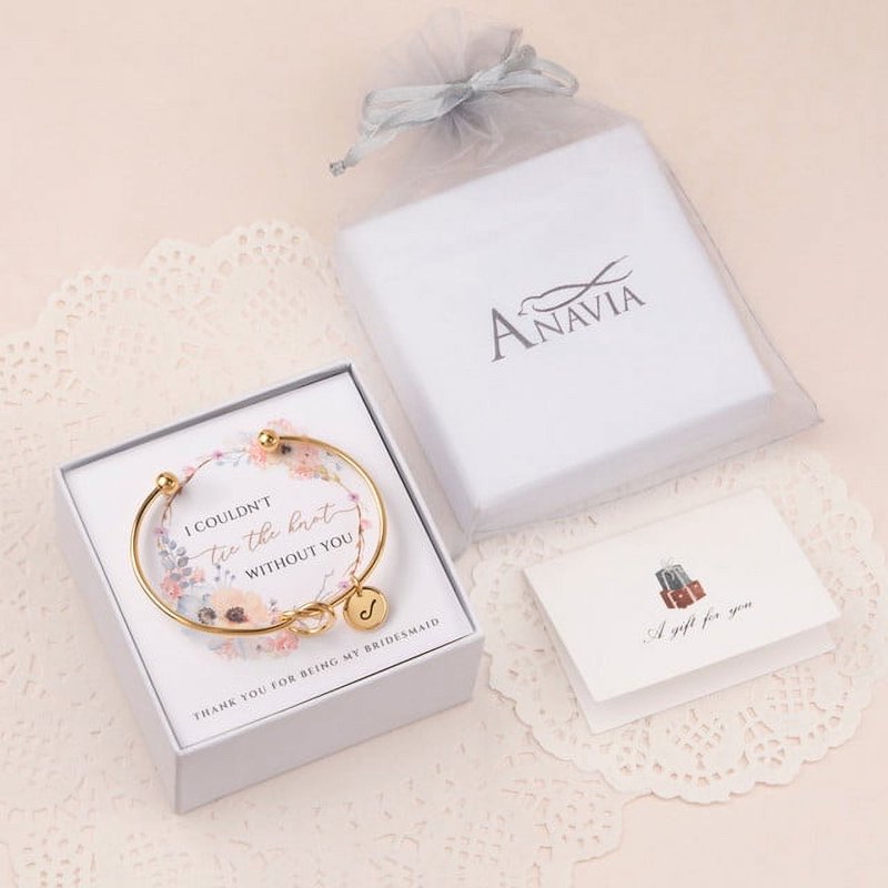Personalized Bridesmaid Gift Bracelet with Initial Engraving - Wedding Jewelry