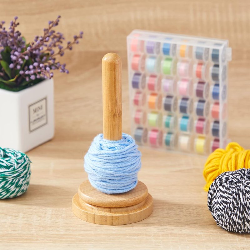 Wooden Yarn Holder Dispenser for Crocheting and Knitting - Double Spindle Craft Accessory