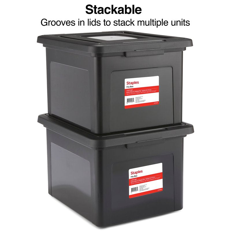 Stackable Plastic File Box for Letter and Legal Files with Lid and Handles