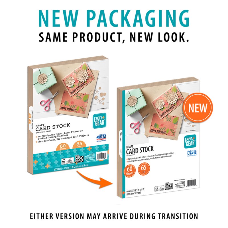 Kraft Card Stock Paper - 8.5 x 11 in, 65 lb, 60 Sheets, Multiple Pack Sizes