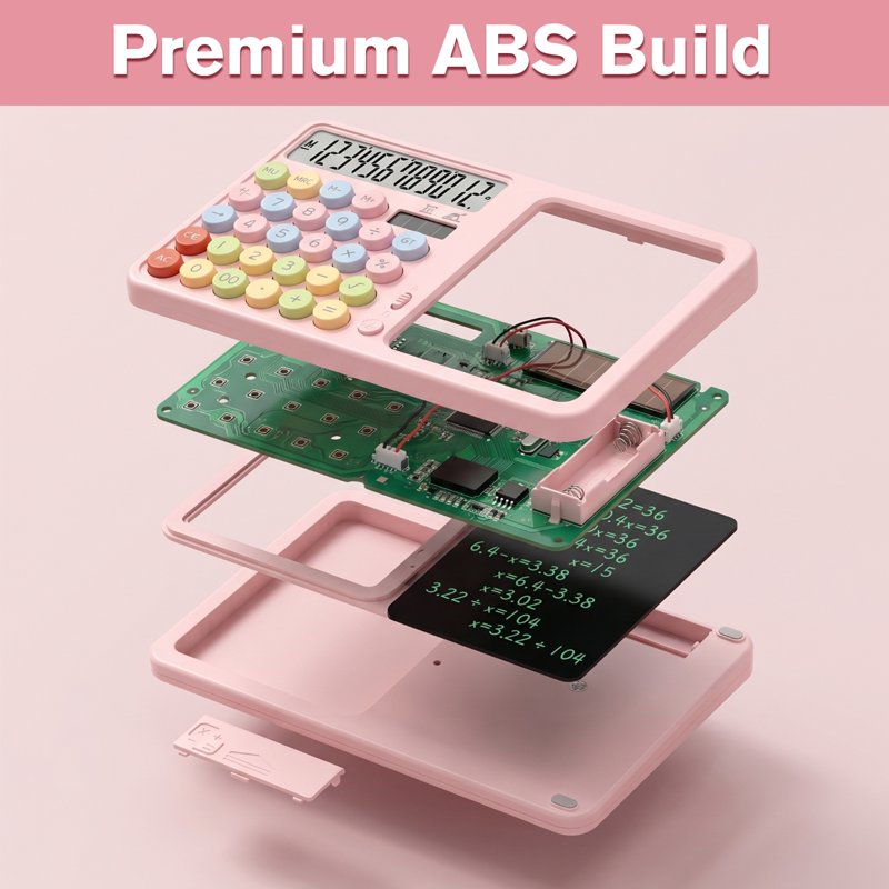 Pink Dual Power Silent Calculator with Writing Pad and Stylus - Office & School Desk Tool