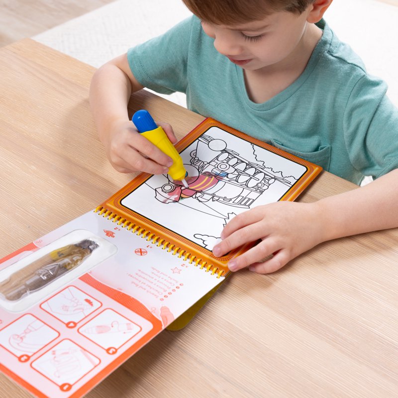Kids Water Drawing Activity Pad - Reusable Water Reveal Vehicle Scenes