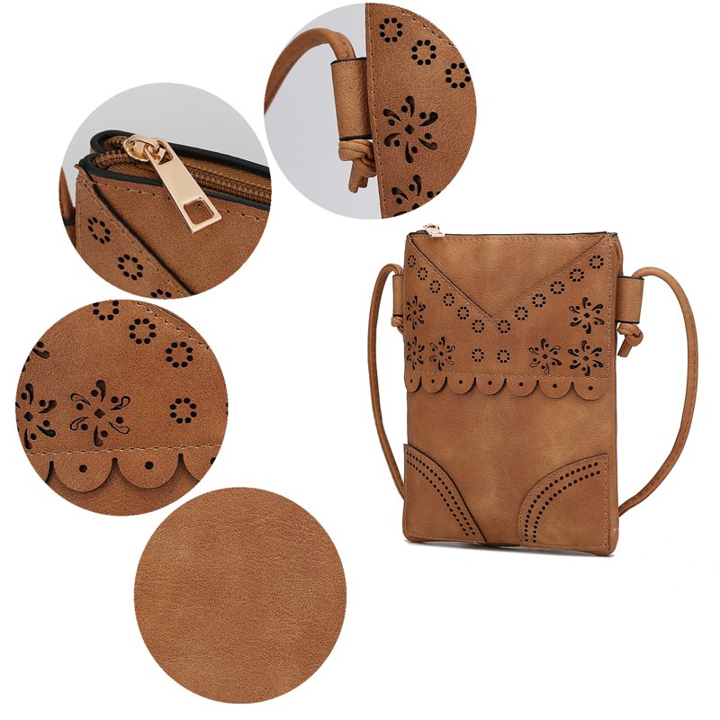 Women's Crossbody Bag - Vegan Leather, Laser-Cut Design, Adjustable Strap