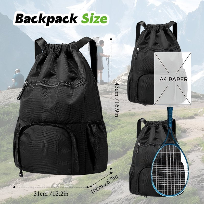 Water-Resistant Sports Drawstring Backpack with Shoes Compartment - Gym & Travel Bag