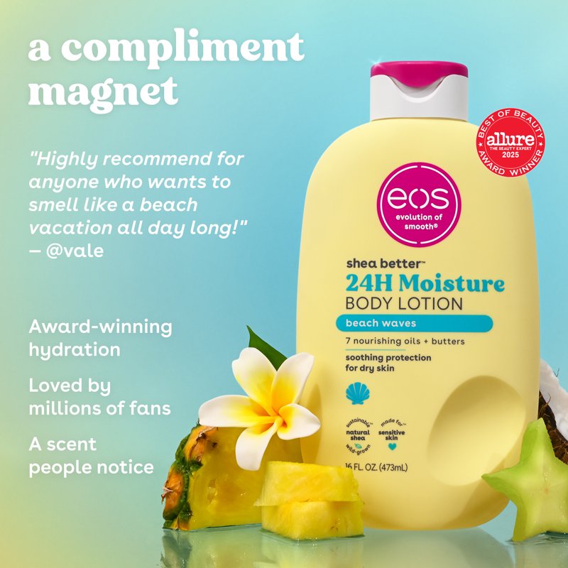 Beach Waves Body Lotion - 24H Moisturizer with Shea Butter & Vitamin E - 16 oz