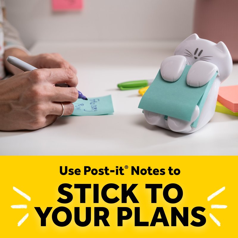 Cat-Shaped Post-it Note Dispenser with 45 Pink Sticky Notes - Desk Organizer