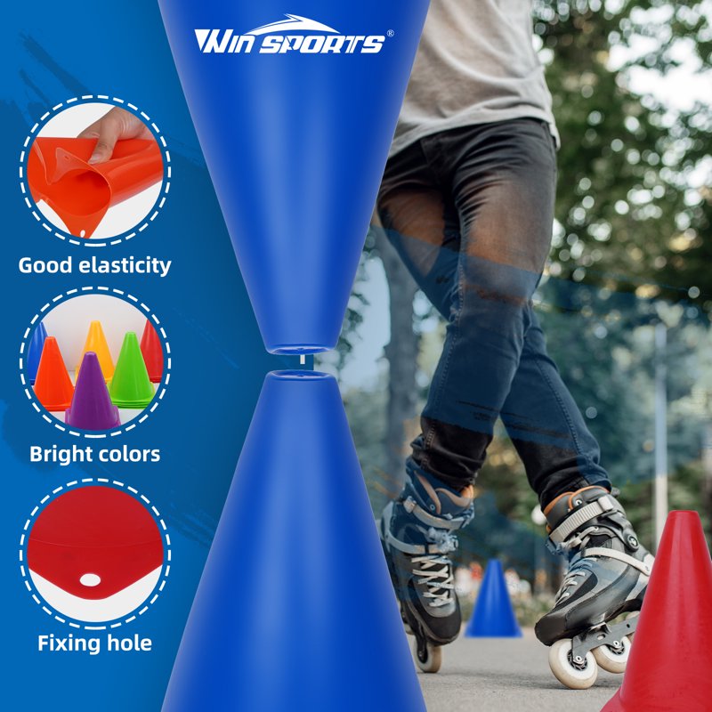 Plastic Traffic Cones Set for Sports & Safety Training - 7 Inch, 24 Pack, 6 Colors