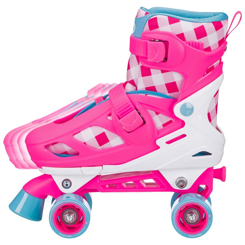 2-in-1 Roller & Inline Skates for Girls - Adjustable Sizes, Gingham