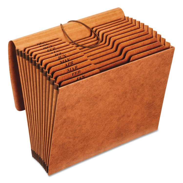 Heavy Duty Expanding File with Flap - 12 Monthly Pockets, Letter Size, Brown